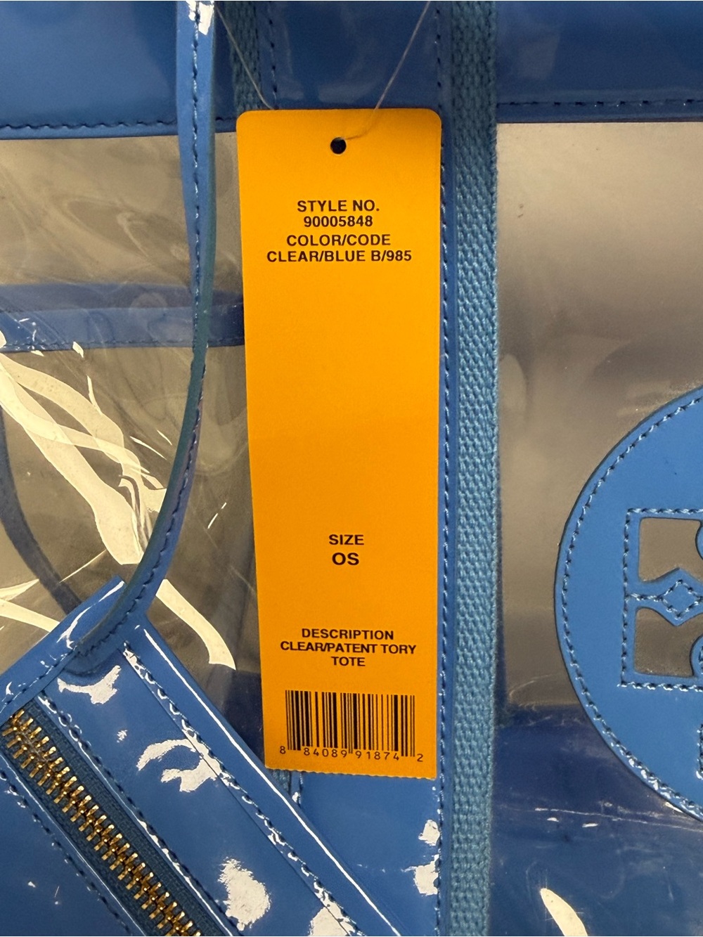 NWT Tory Burch Clear Patent Blue Stadium Tote & Zip Pouch - Picture 2 of 6